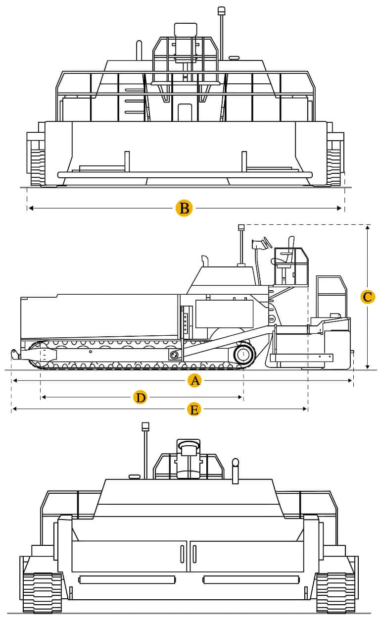 Технические характеристики асфальтоукладчика, габариты и вес