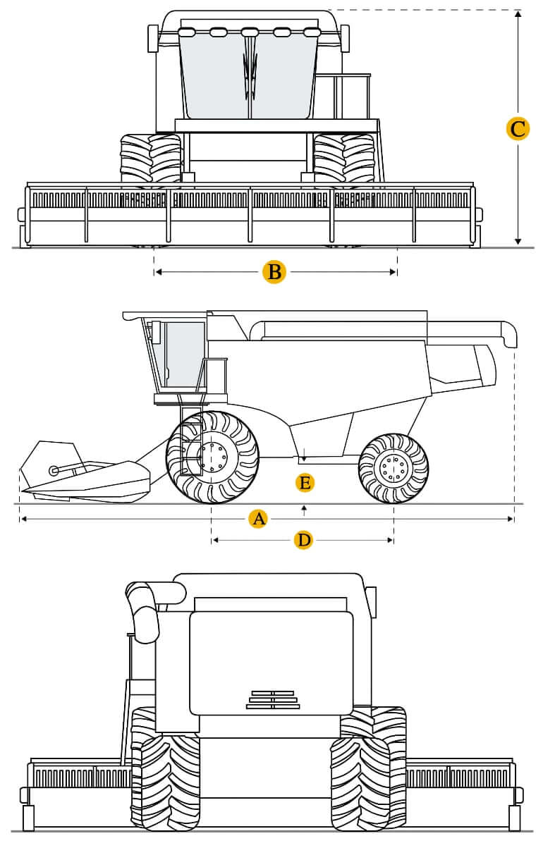Технические характеристики комбайна зерноуборочного, габариты и вес