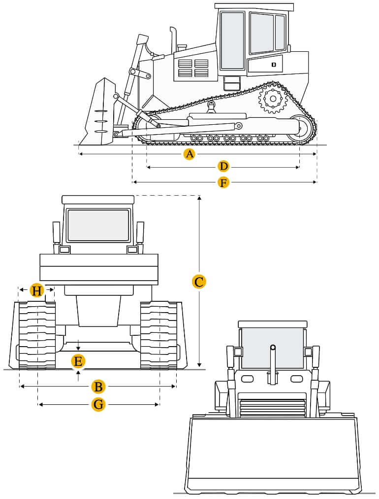 Технические характеристики бульдозера гусеничного, габариты и вес
