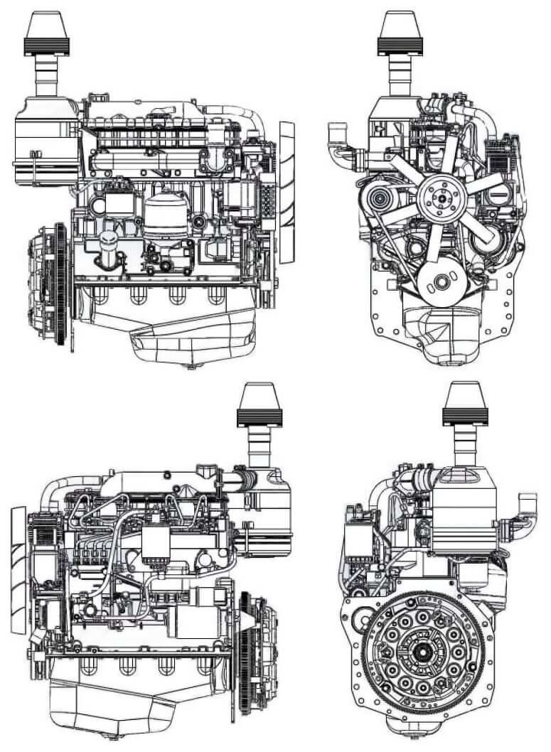Двигатель ММЗ Д-243, схематических вид в разных проекциях