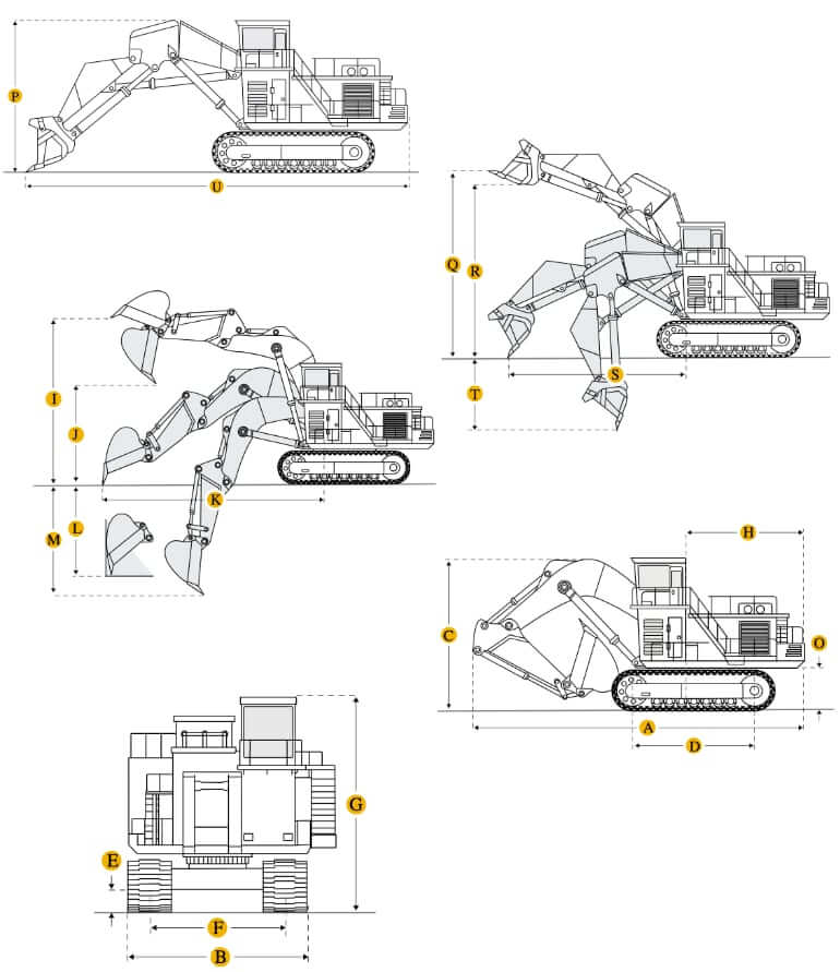 Технические характеристики экскаватора карьерного, габариты и вес
