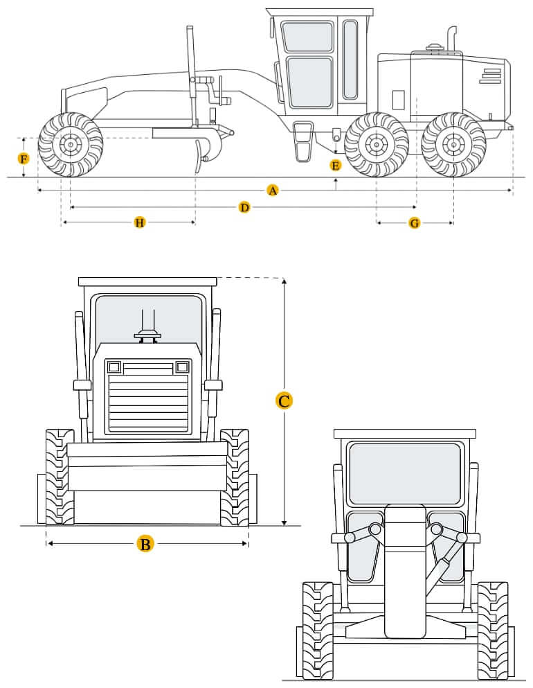 Технические характеристики грейдера, габариты и вес