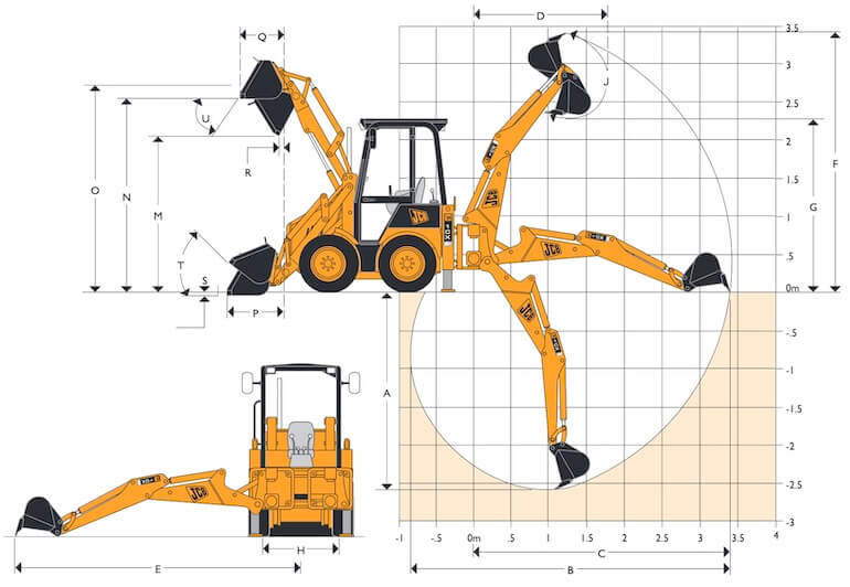 JCB 1CX экскаватор-погрузчик Dimensions