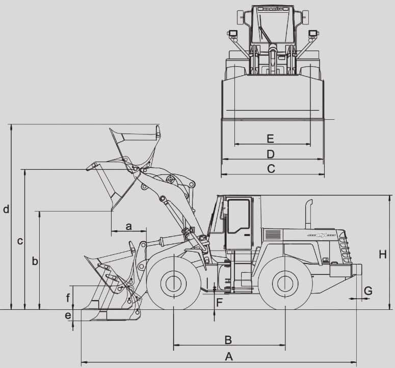 Размеры и габариты Komatsu WA470-3 Active+