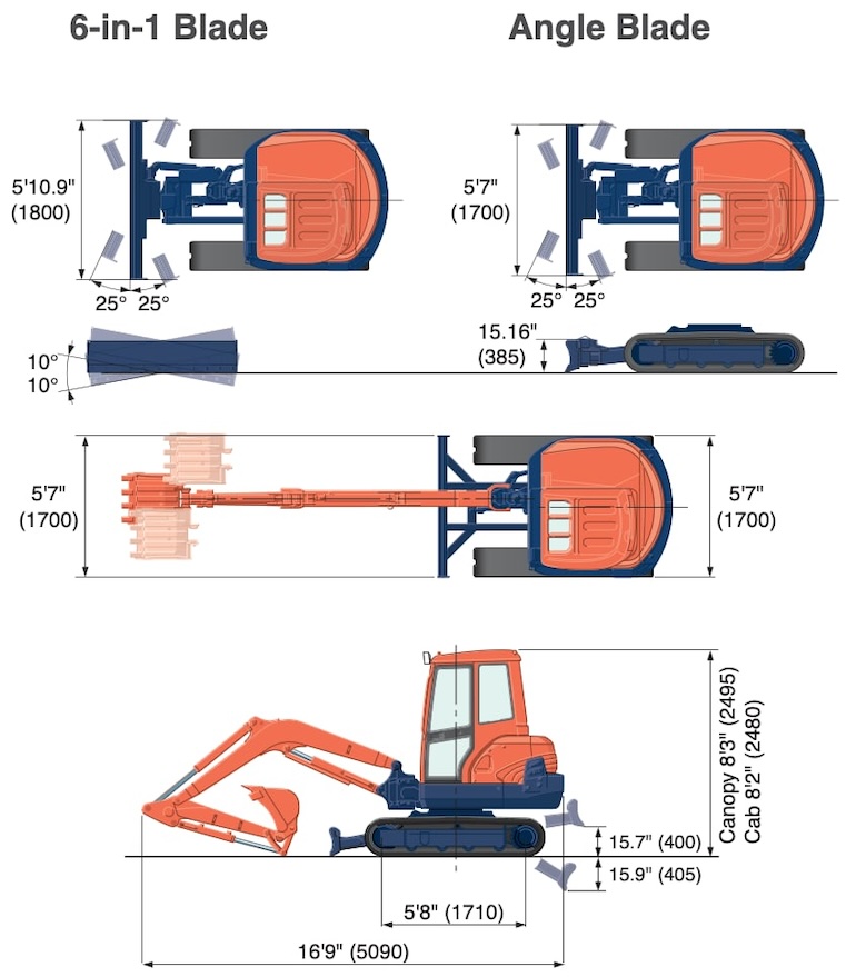 Kubota KX121-3S Compact экскаватор Dimensions