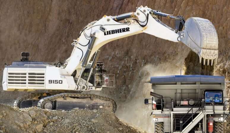 Размеры экскаватора Liebherr R 9150 с обратной лопатой