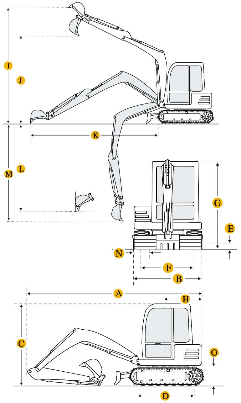 Технические характеристики мини-экскаватора, габариты и вес