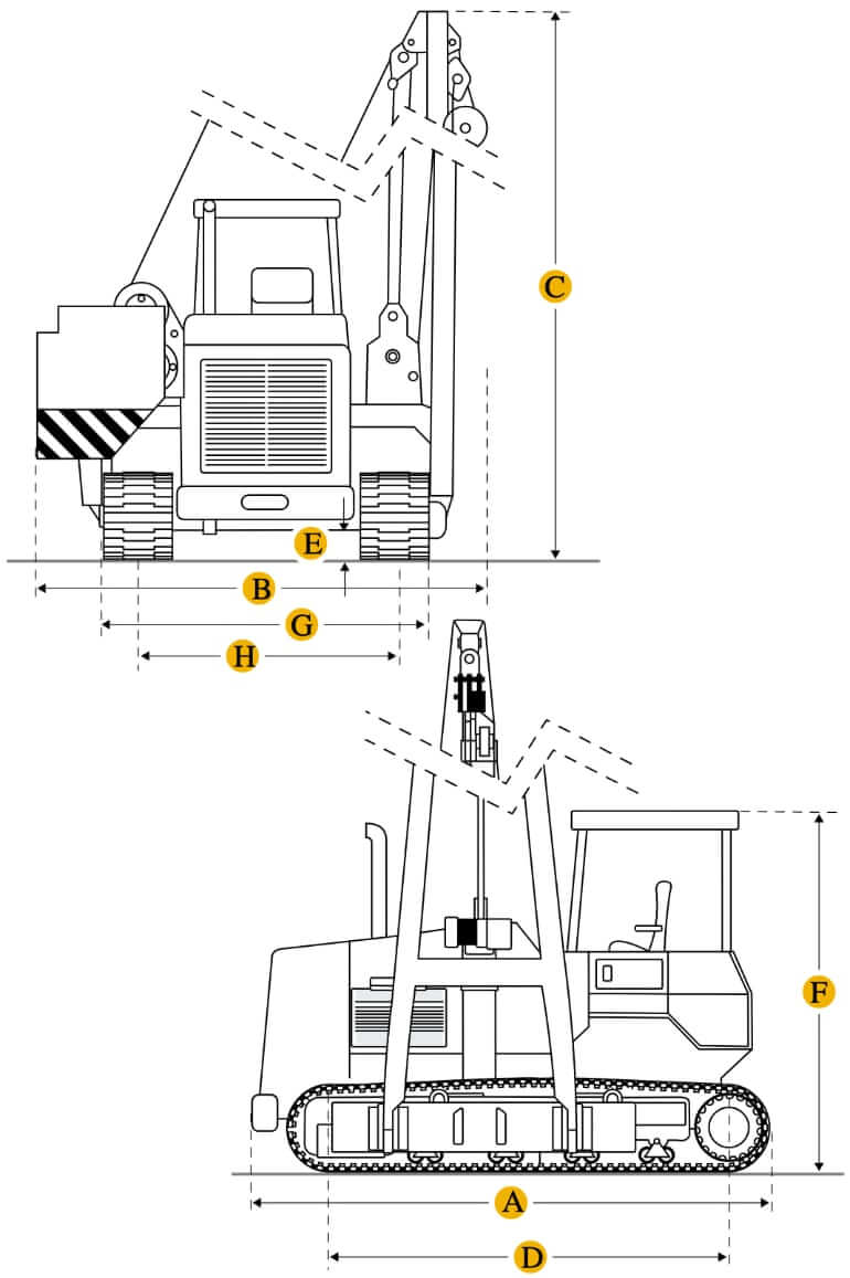 Технические характеристики трубоукладчика гусеничного, габариты и вес