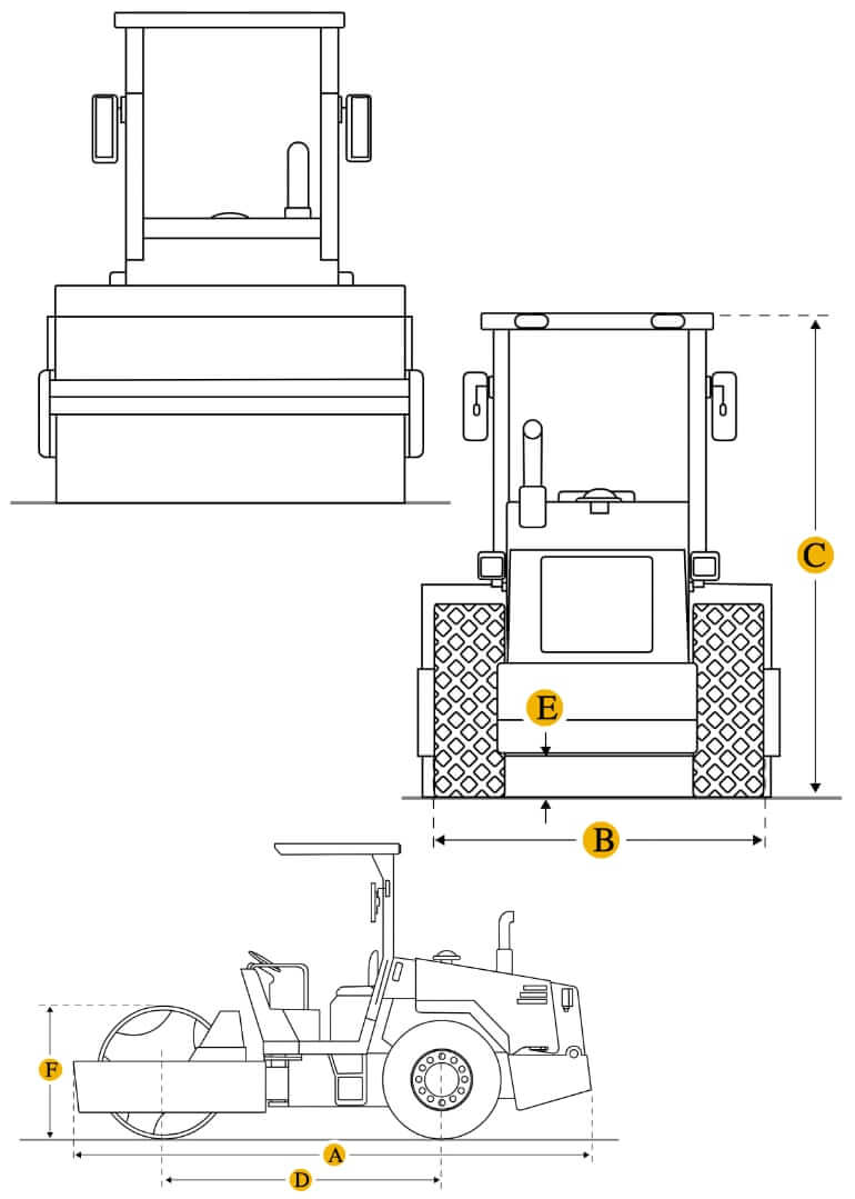 Технические характеристики виброкатка, габариты и вес