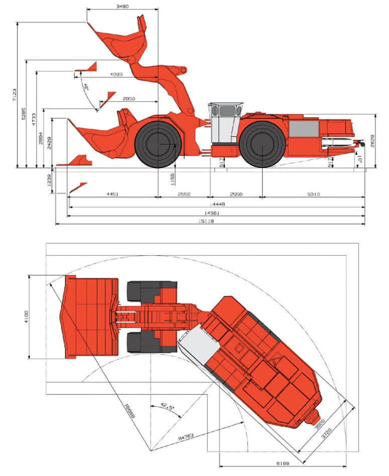 Вес, размеры и габариты Sandvik LH625iE Toro