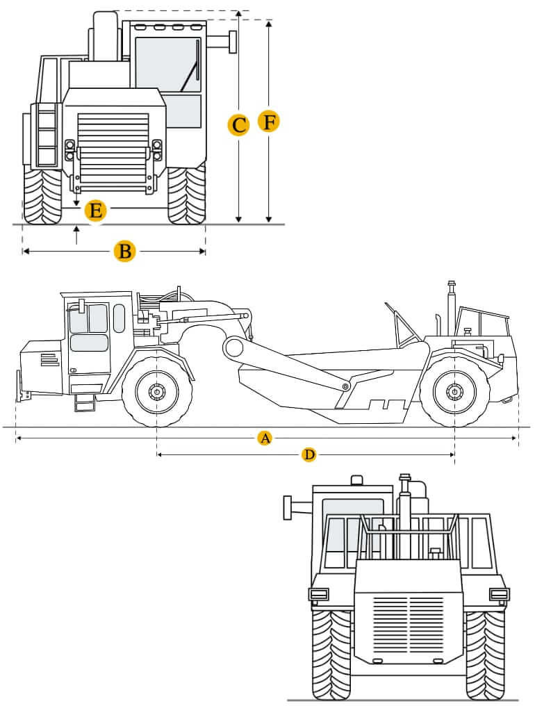 Технические характеристики скрепера самоходного, габариты и вес